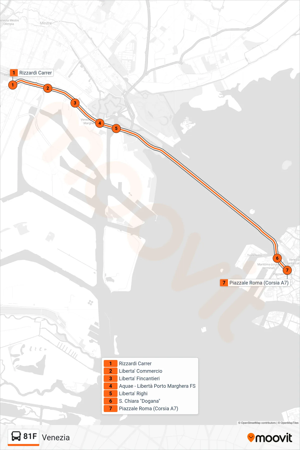 Linea 81F  bus (Venezia) - Percorsi e fermate sulla mappa