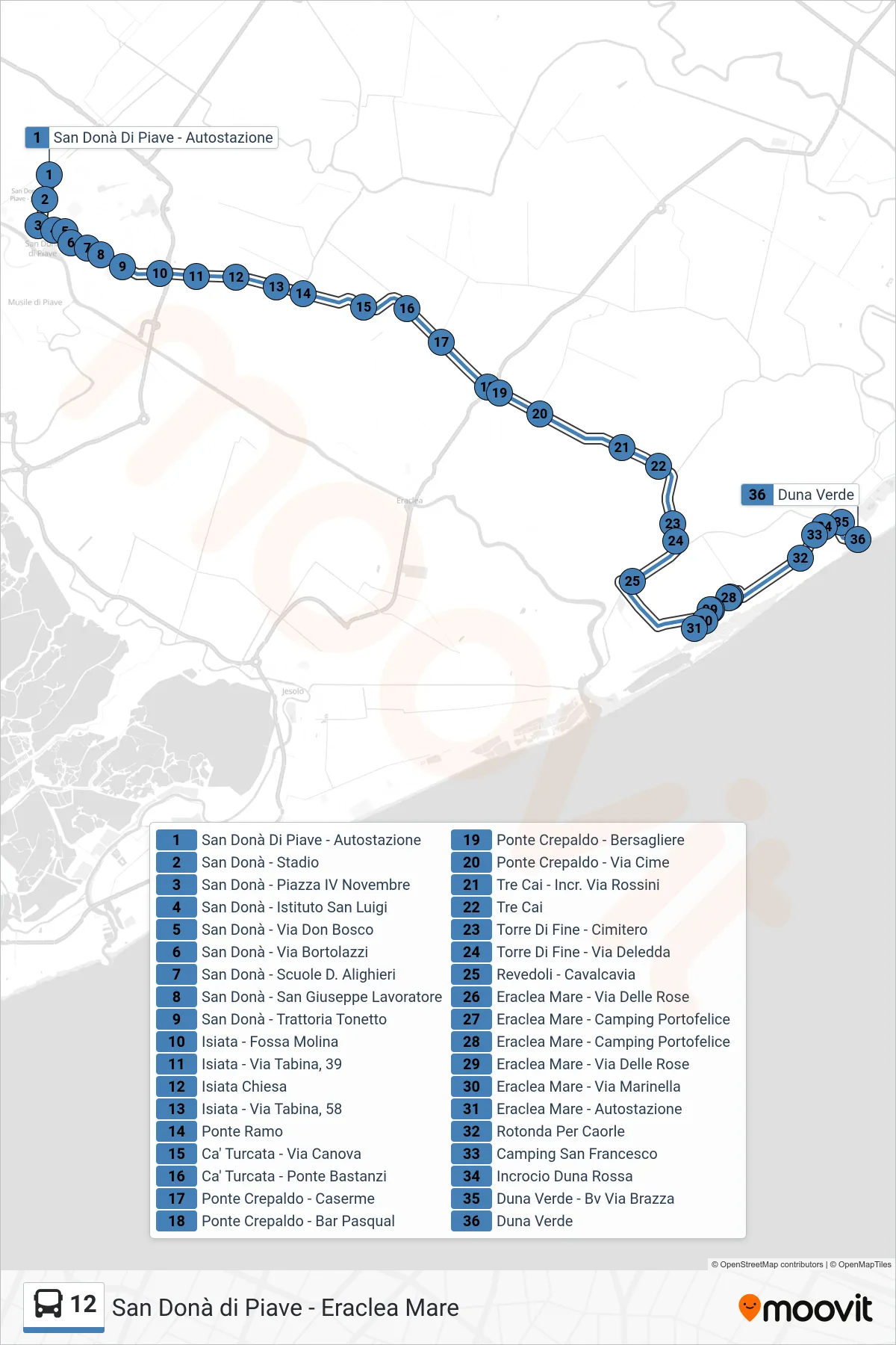 Linea 12 bus (Duna Verde) - Percorsi e fermate sulla mappa
