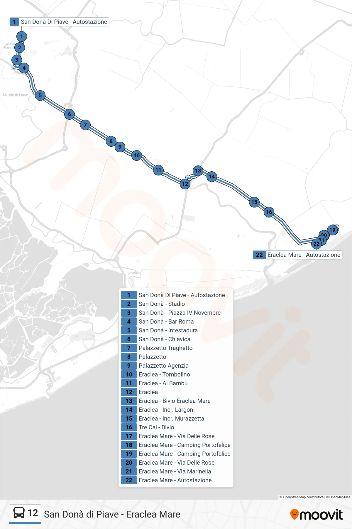 Linea 12 bus (Eraclea Mare) - Percorsi e fermate sulla mappa