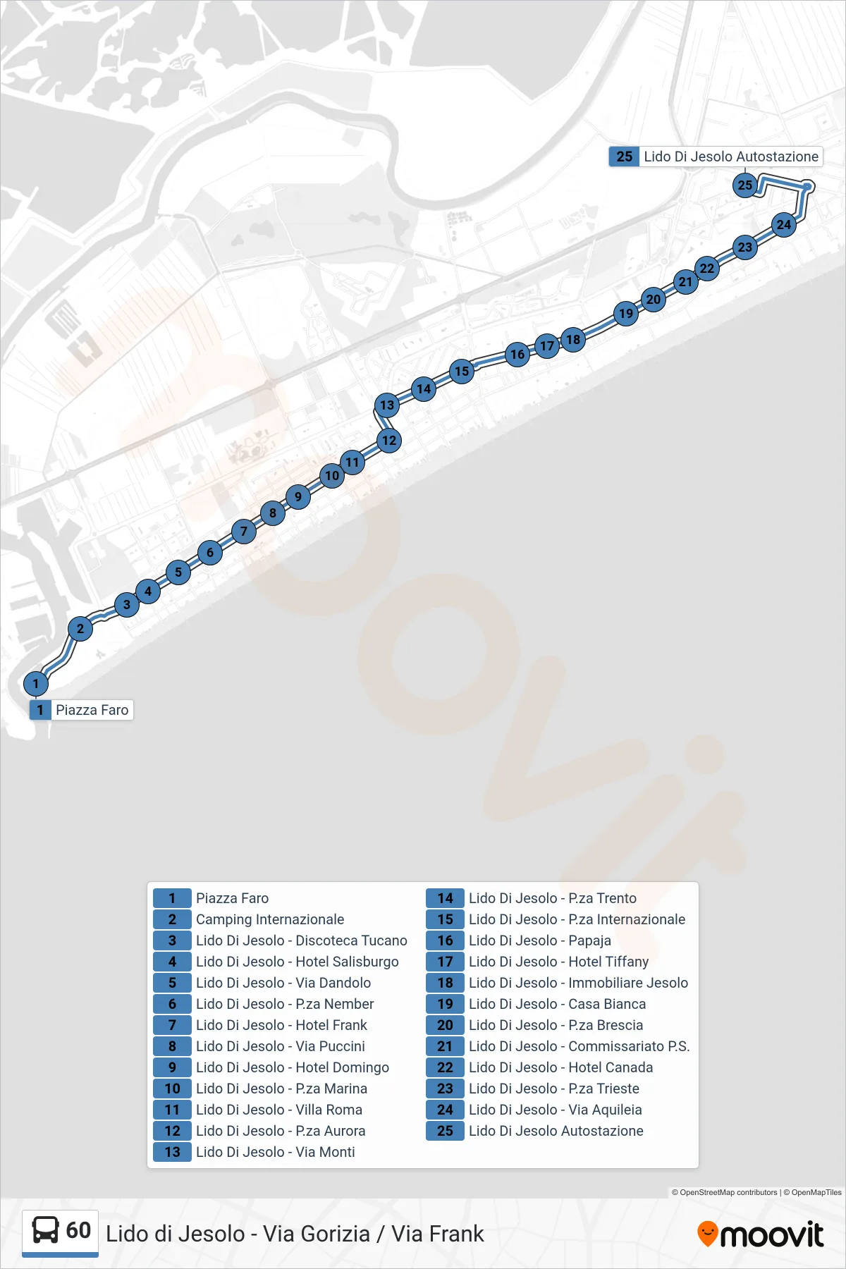 Linea 60  bus (Autostazione) - Percorsi e fermate sulla mappa
