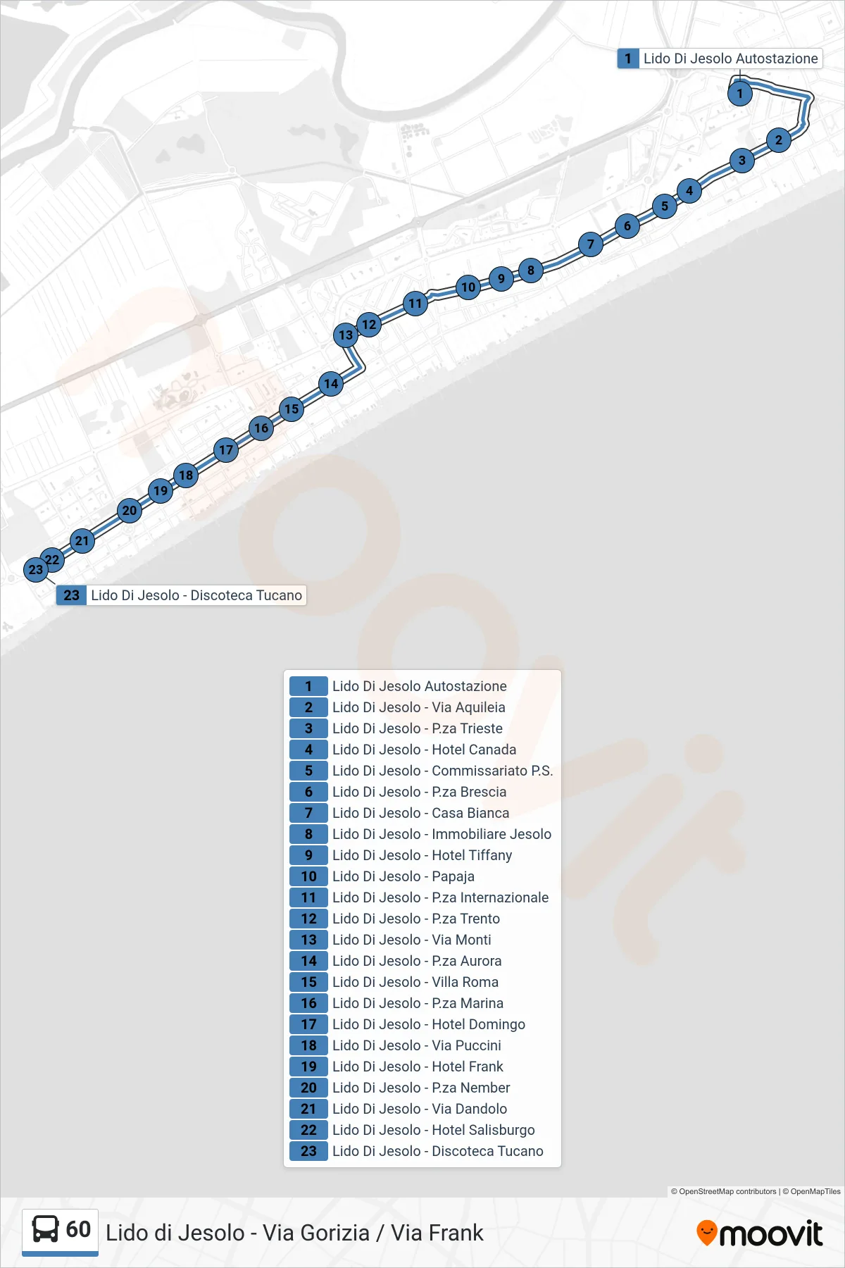 Linea 60 bus (Via Gorizia Ang. Via Frank) - Percorsi e fermate sulla mappa