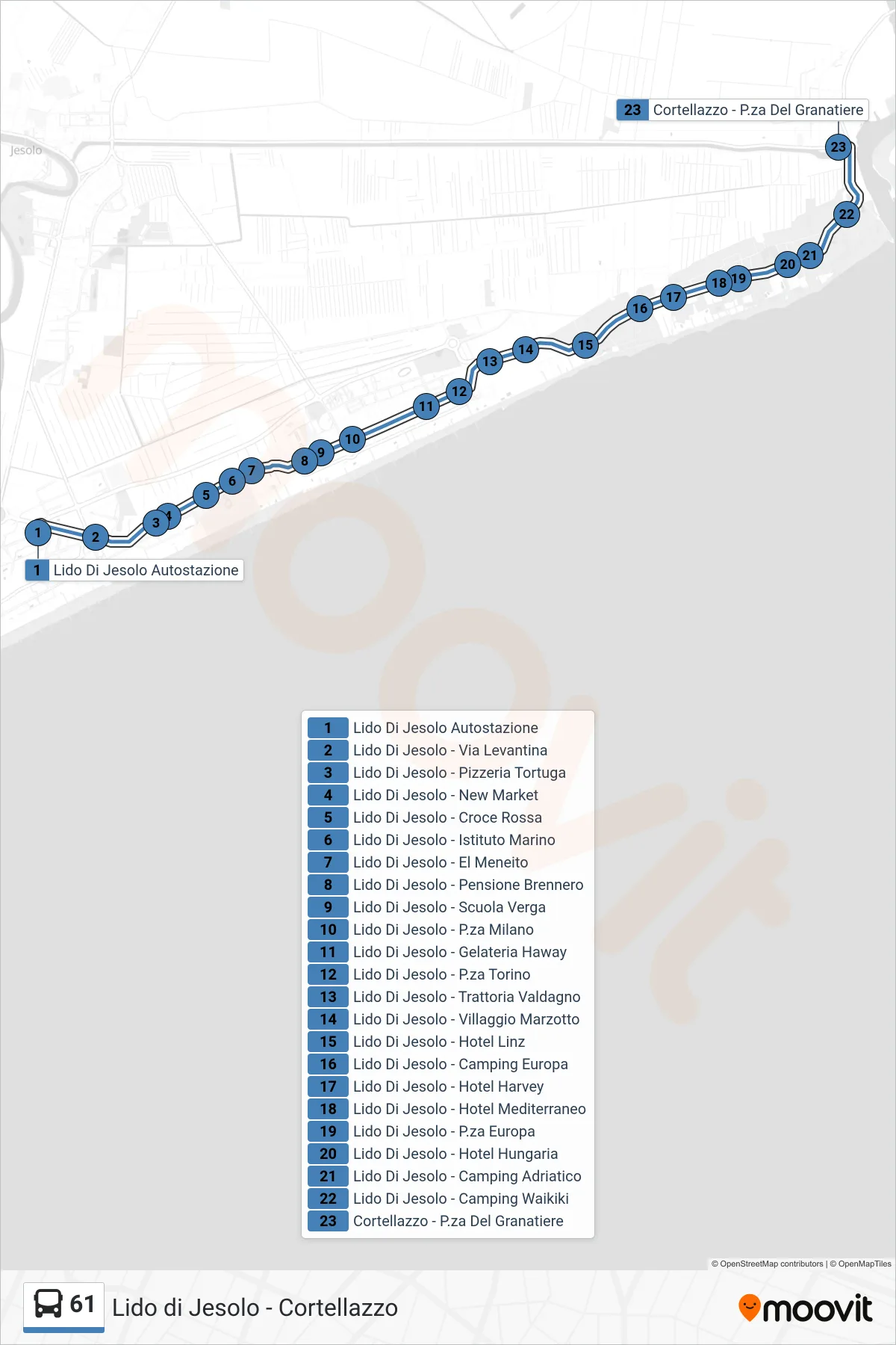 Linea 61 bus (Cortellazzo) - Percorsi e fermate sulla mappa