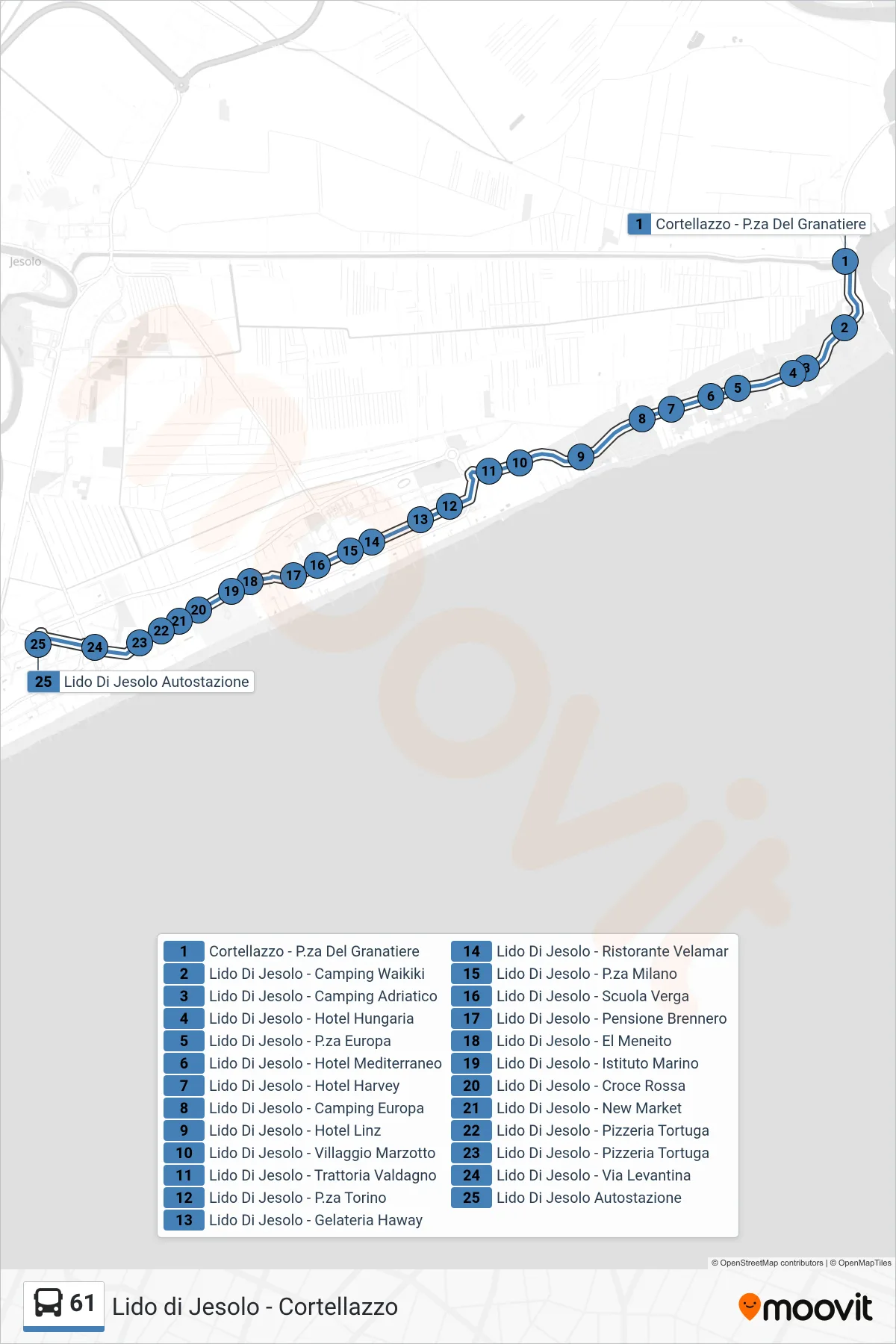 Linea 61 bus (Autostazione) - Percorsi e fermate sulla mappa