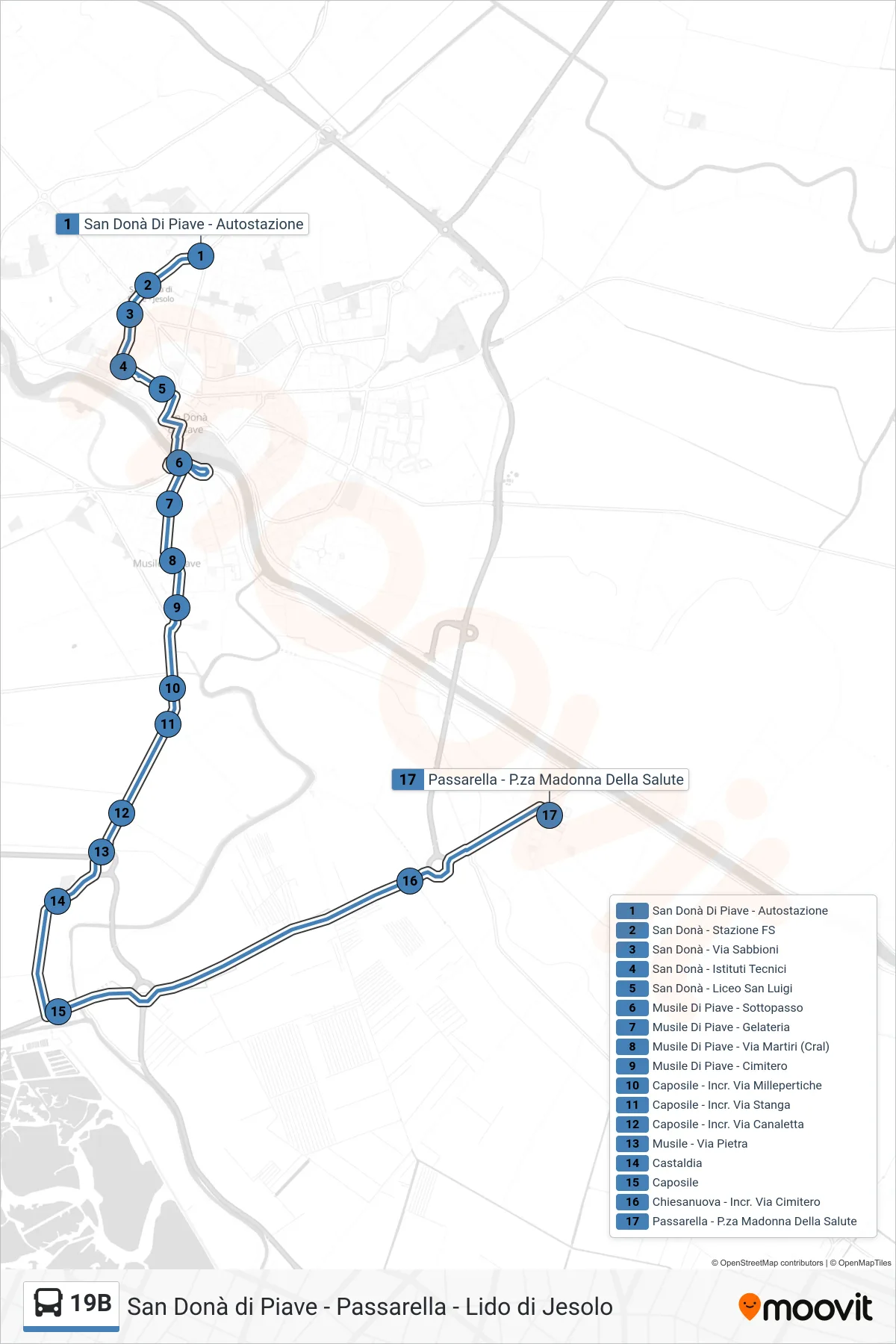 Linea 19B  bus (Passarella Di Sopra) - Percorsi e fermate sulla mappa