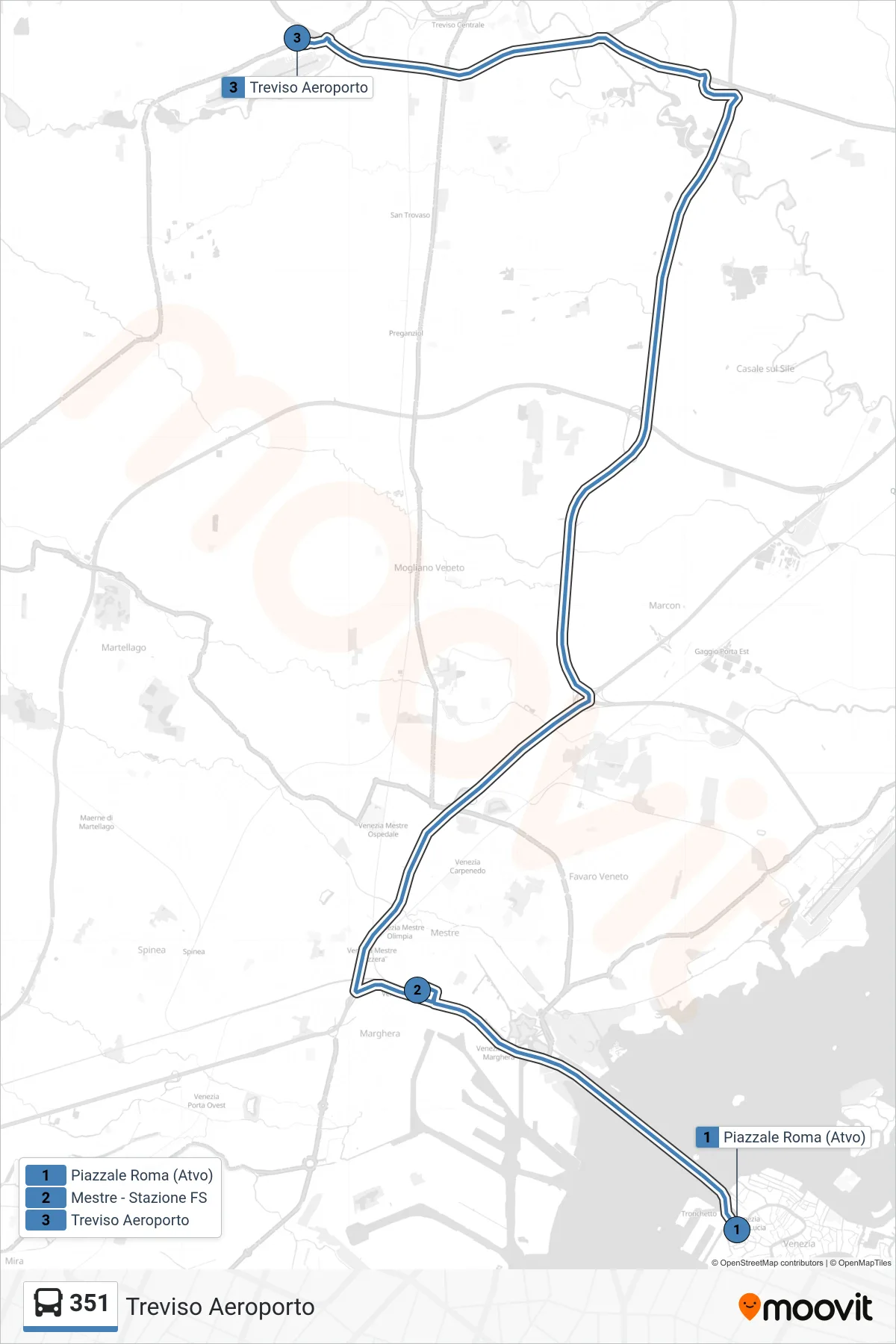 Linea 351  bus (Treviso Aeroporto) - Percorsi e fermate sulla mappa