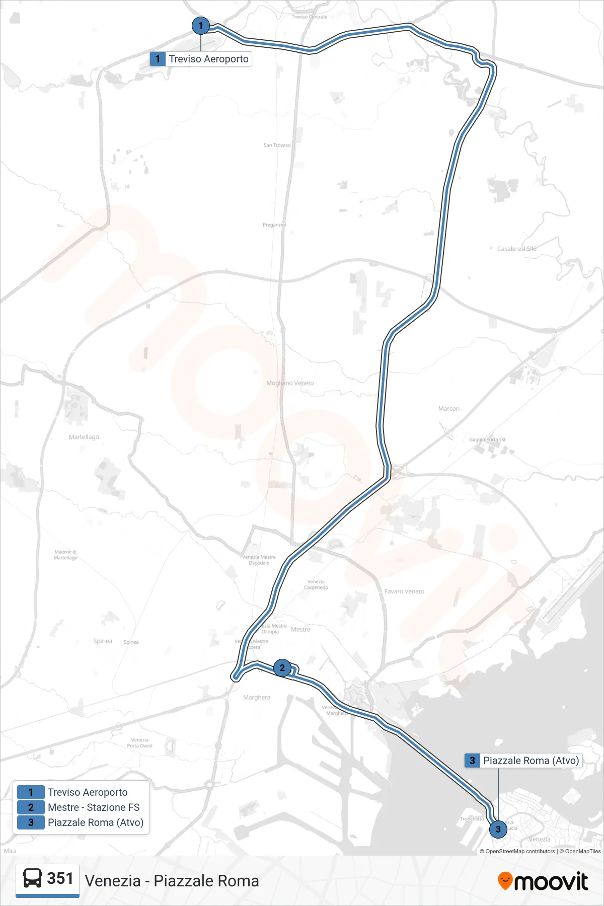 Linea 351 bus (Venezia - Piazzale Roma) - Percorsi e fermate sulla mappa