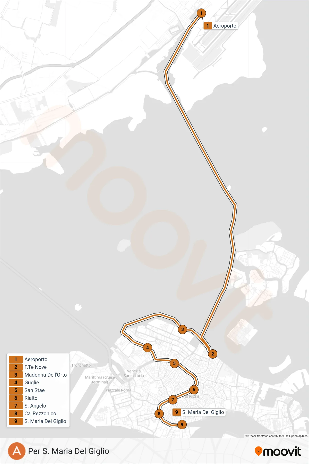 Linea A navigazione (Per S. Maria Del Giglio) - Percorsi e fermate sulla mappa