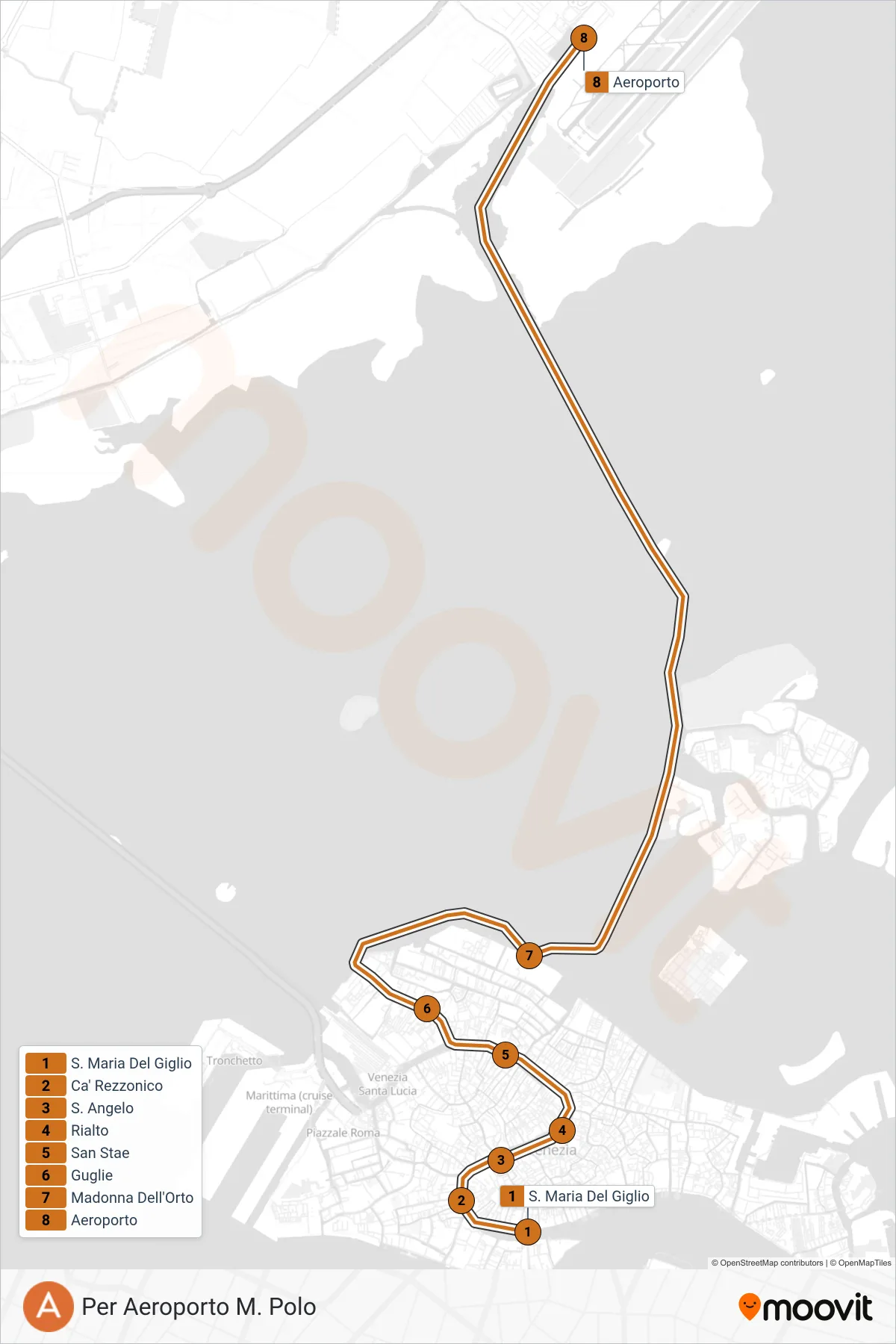 Linea A navigazione (Per Aeroporto M. Polo) - Percorsi e fermate sulla mappa