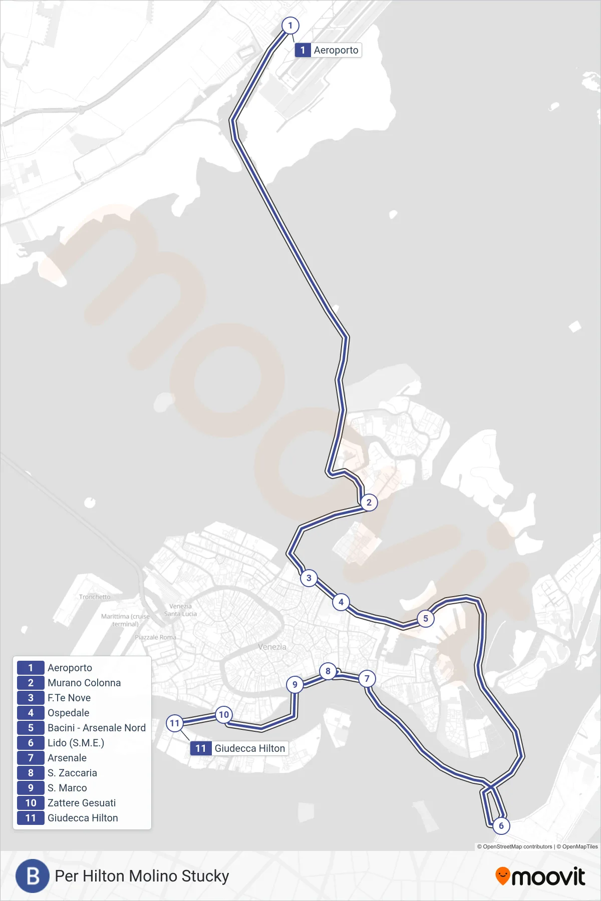 Linea B navigazione (Per Hilton Molino Stucky) - Percorsi e fermate sulla mappa