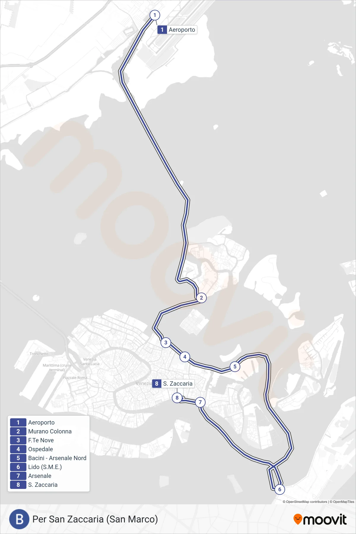 Linea B  navigazione (Per San Zaccaria (San Marco)) - Percorsi e fermate sulla mappa