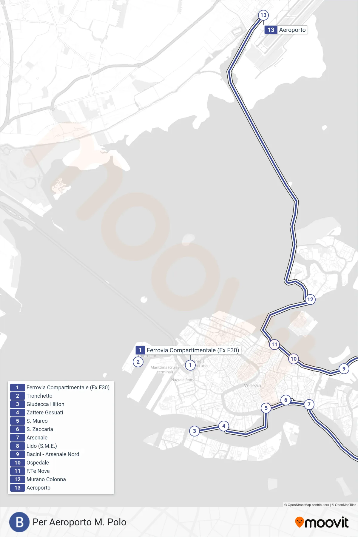 Linea B navigazione (Per Aeroporto M. Polo) - Percorsi e fermate sulla mappa
