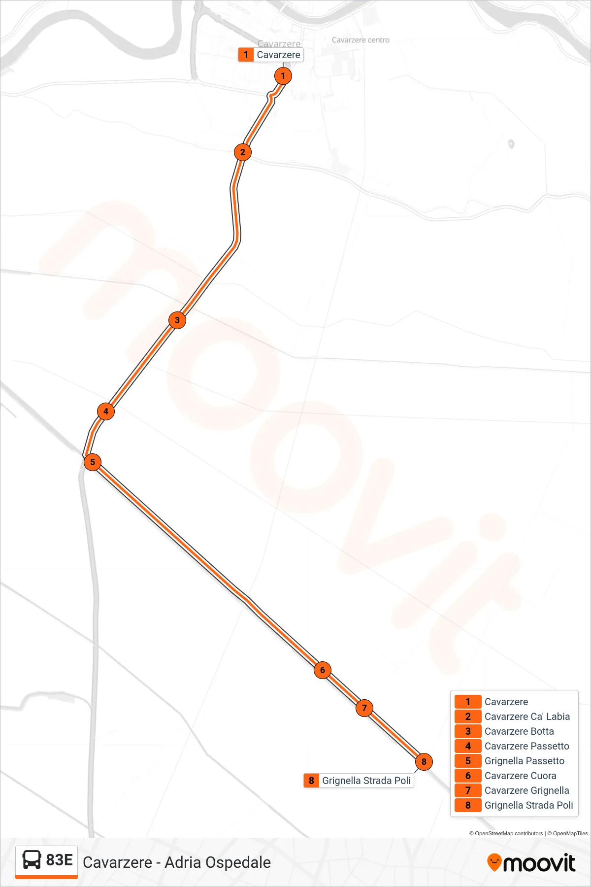 Linea 83E bus (Grignella Strada Poli) - Percorsi e fermate sulla mappa