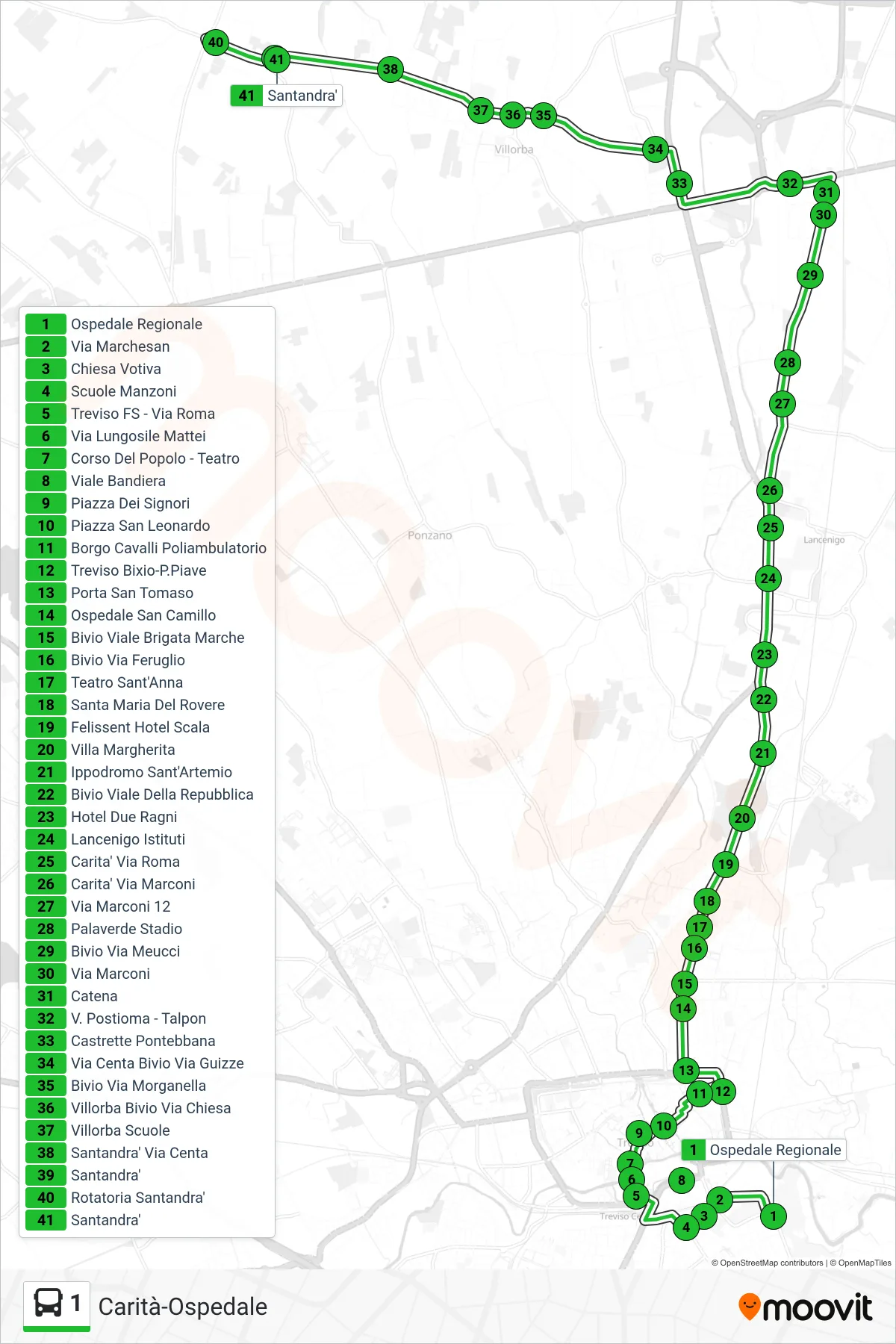 Linea 1 bus (Santandra') - Percorsi e fermate sulla mappa