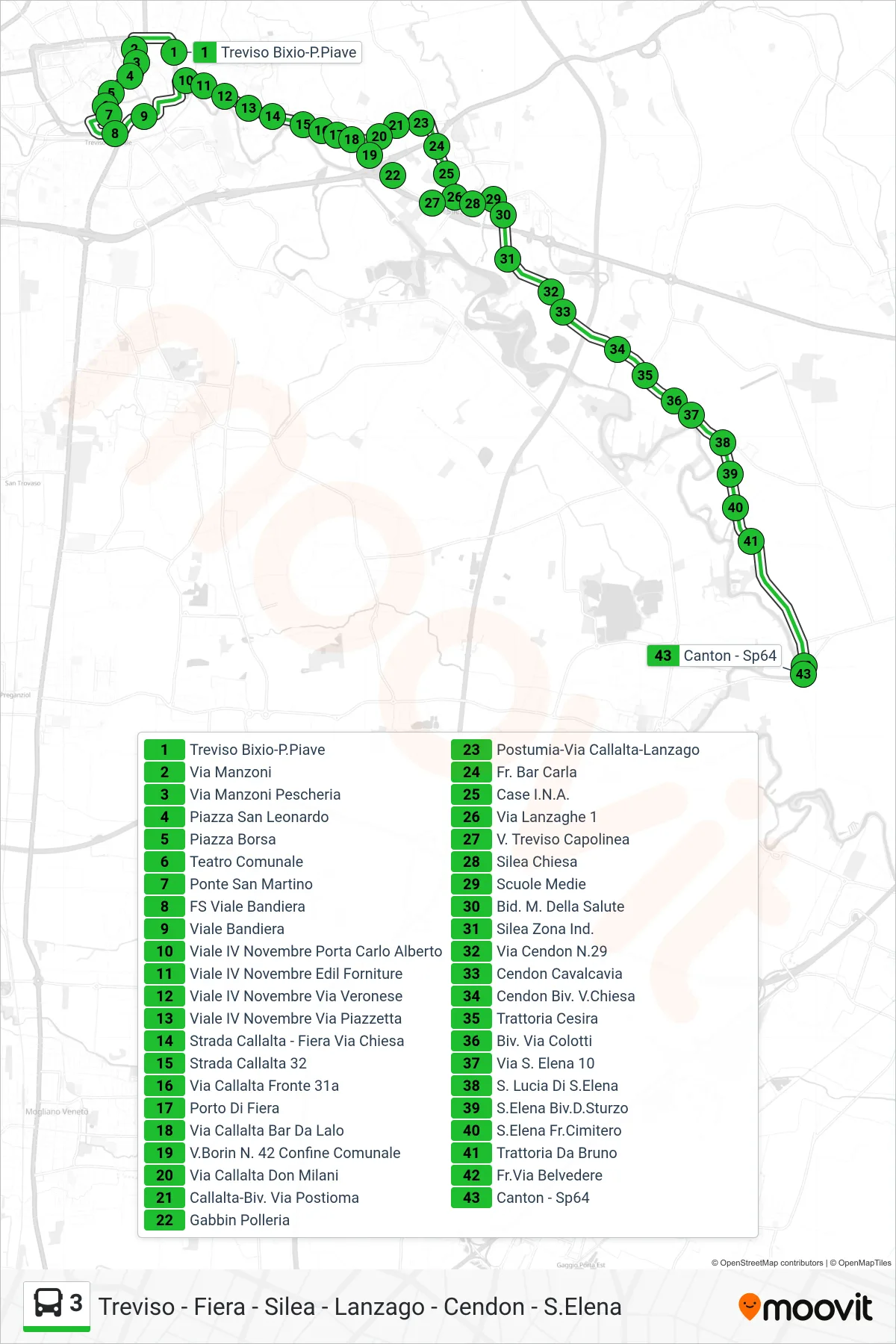 Linea 3  bus (Canton - Sp64) - Percorsi e fermate sulla mappa