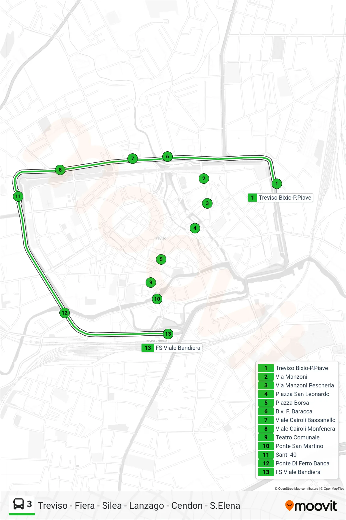 Linea 3 bus (FS Viale Bandiera) - Percorsi e fermate sulla mappa