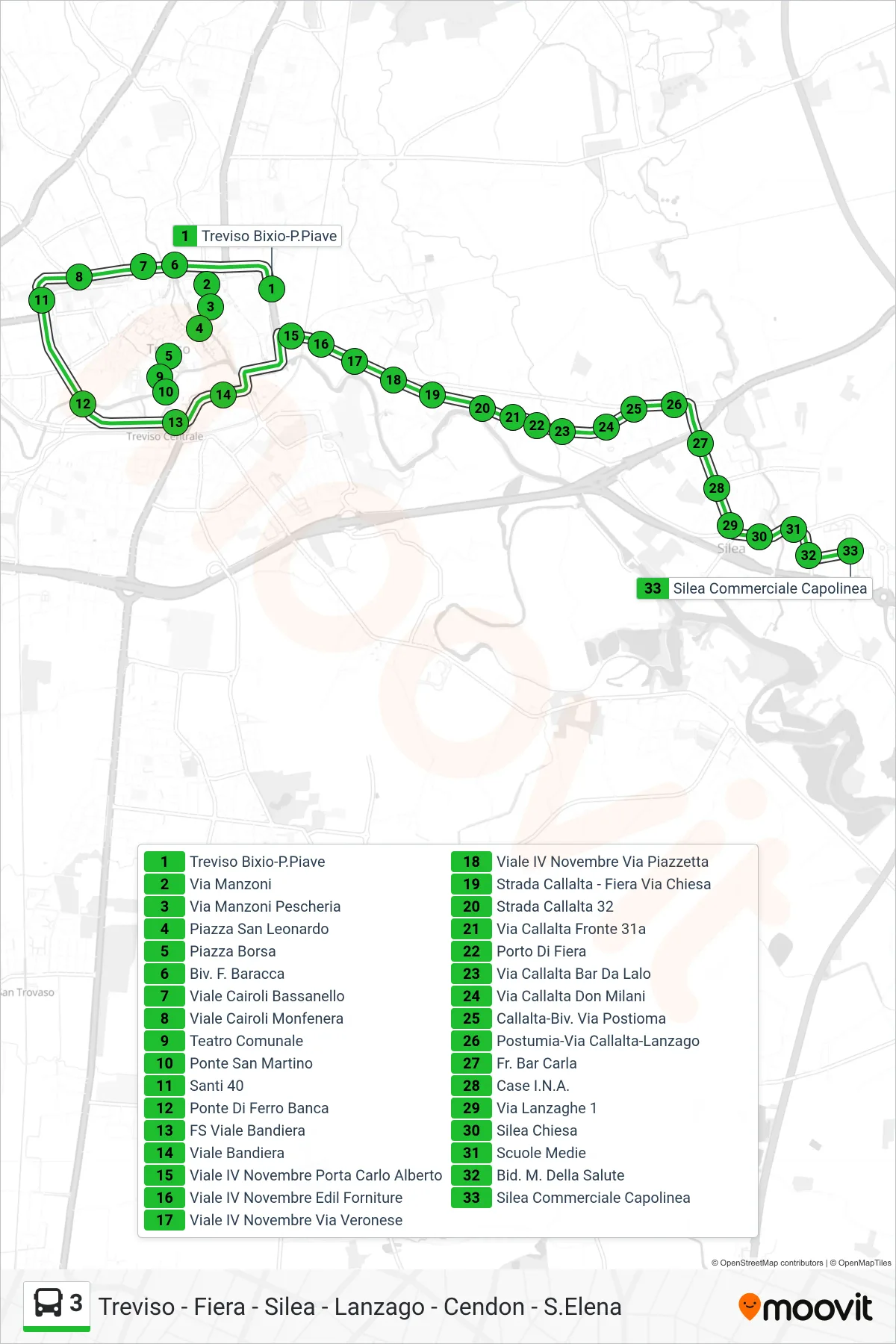 Linea 3 bus (Silea Commerciale Capolinea) - Percorsi e fermate sulla mappa