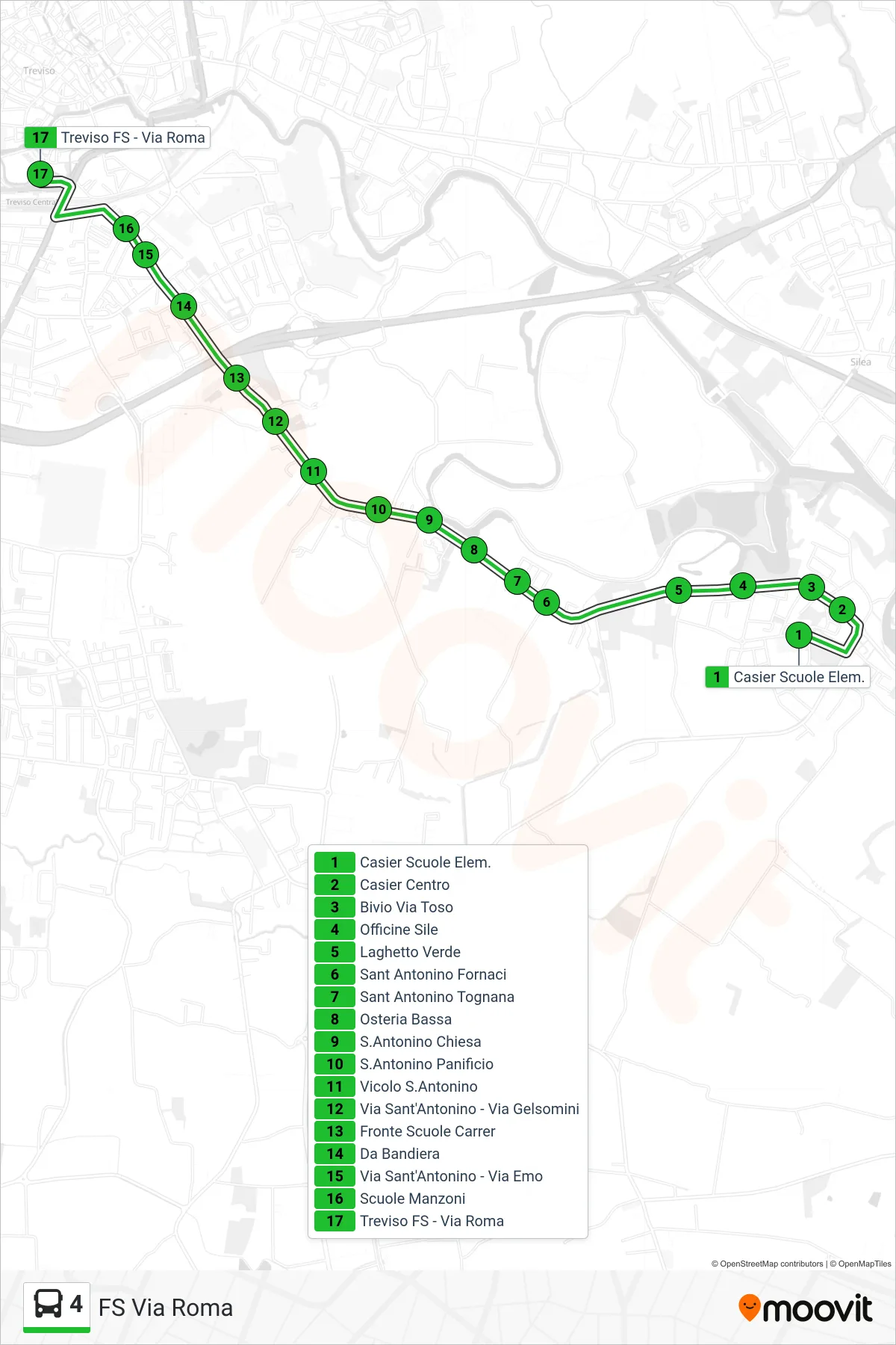 Linea 4  bus (FS Via Roma) - Percorsi e fermate sulla mappa