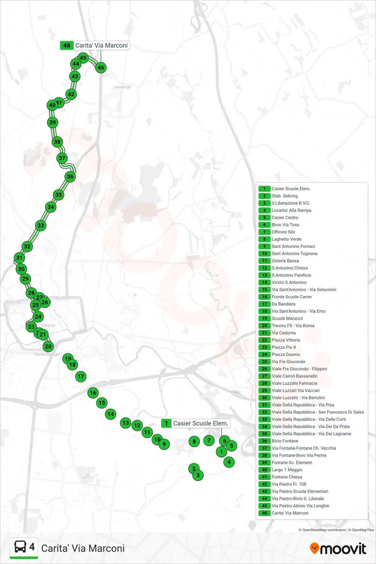 Linea 4 bus (Carita' Via Marconi) - Percorsi e fermate sulla mappa