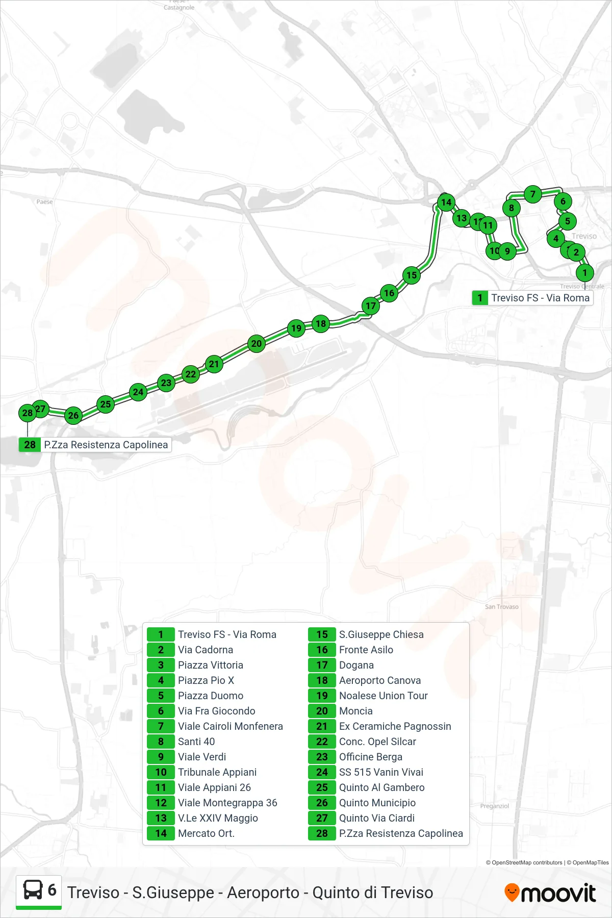 Linea 6 bus (P.Zza Resistenza Capolinea) - Percorsi e fermate sulla mappa