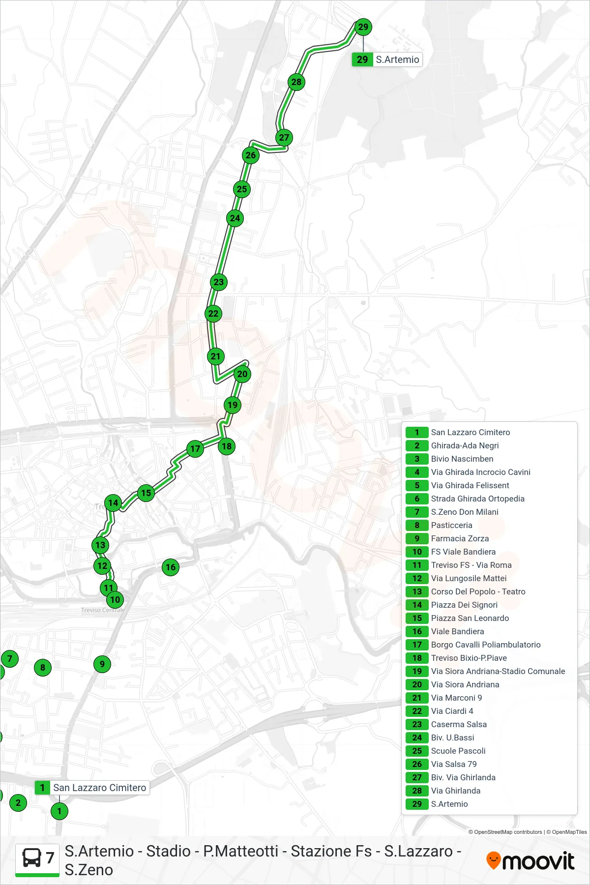 Linea 7 bus (S.Artemio) - Percorsi e fermate sulla mappa