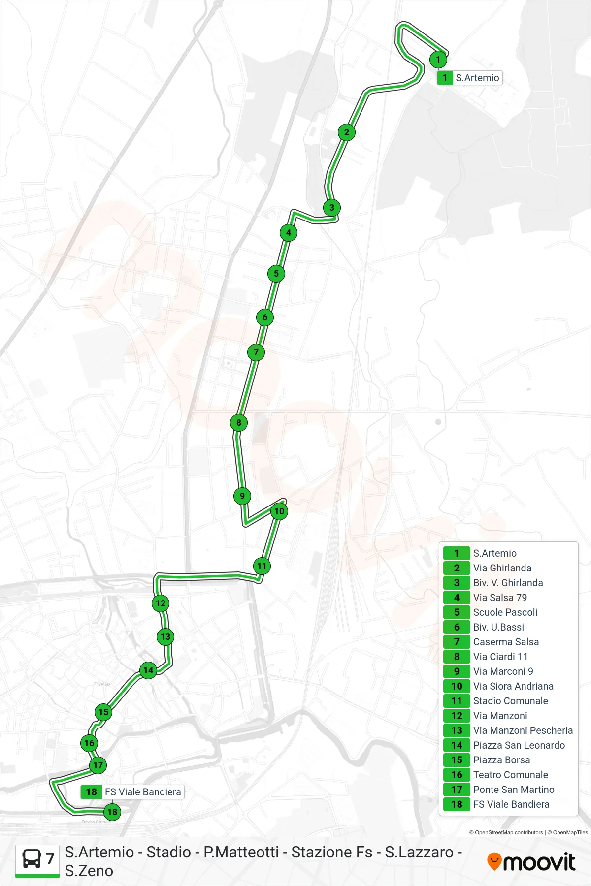 Linea 7 bus (FS Viale Bandiera) - Percorsi e fermate sulla mappa