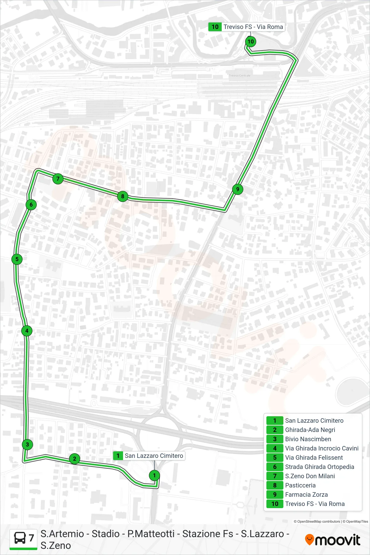 Linea 7  bus (FS Via Roma) - Percorsi e fermate sulla mappa