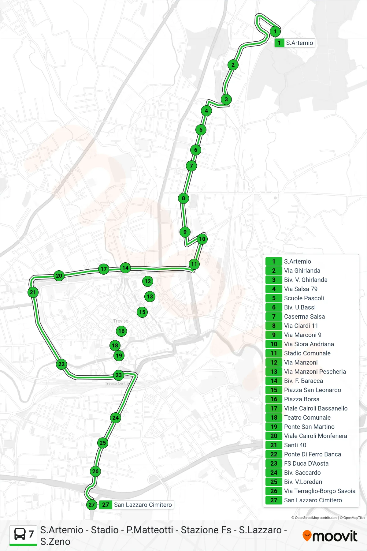 Linea 7 bus (San Lazzaro Cimitero) - Percorsi e fermate sulla mappa