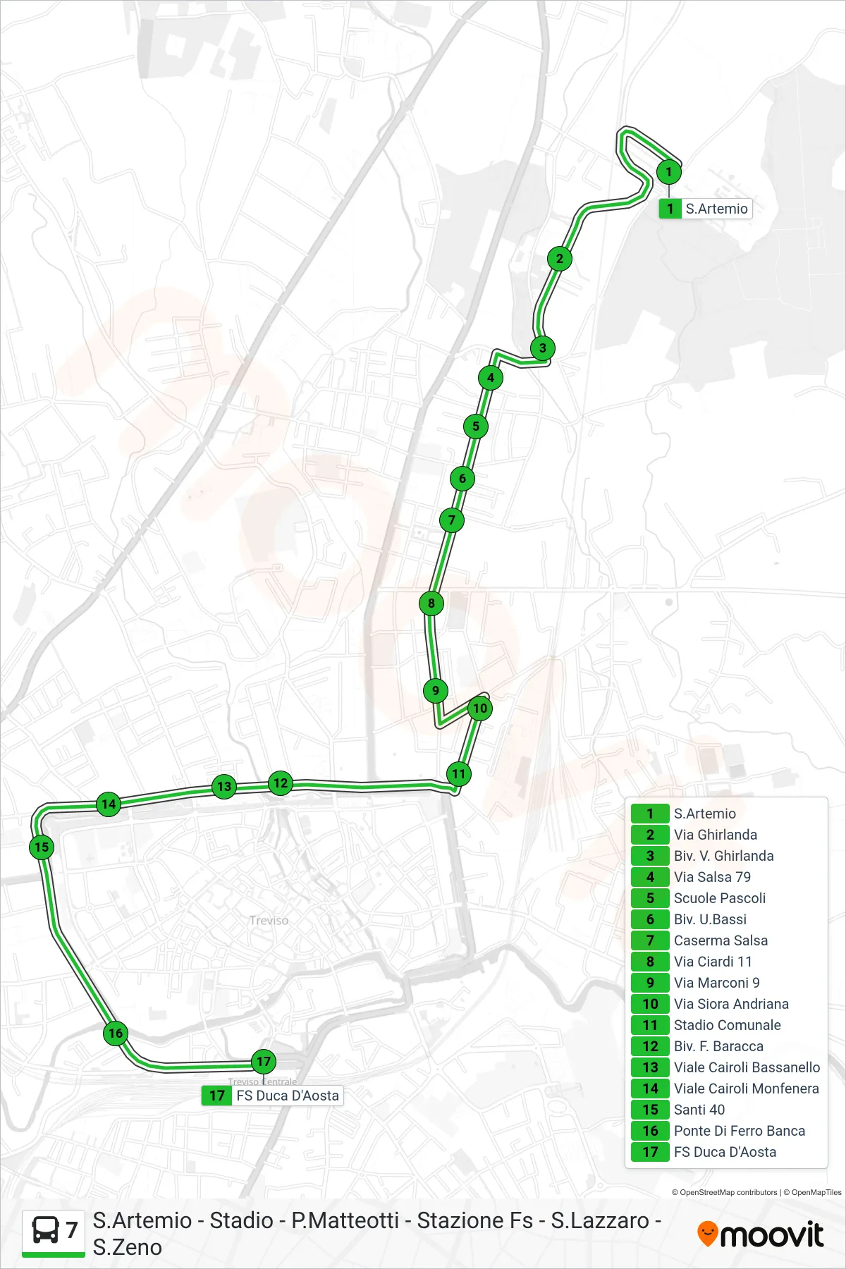Linea 7 bus (FS Duca D'Aosta) - Percorsi e fermate sulla mappa