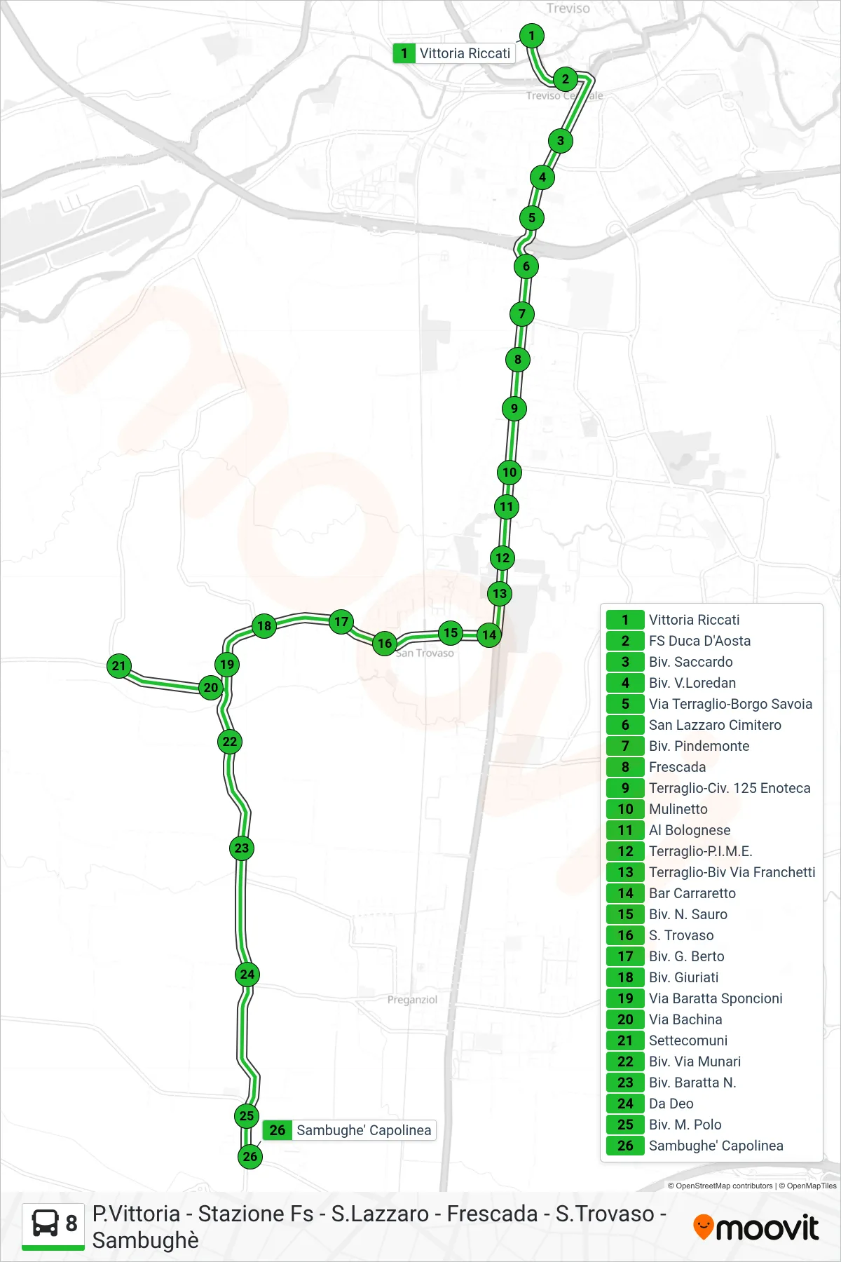Linea 8  bus (Sambughe' Capolinea) - Percorsi e fermate sulla mappa