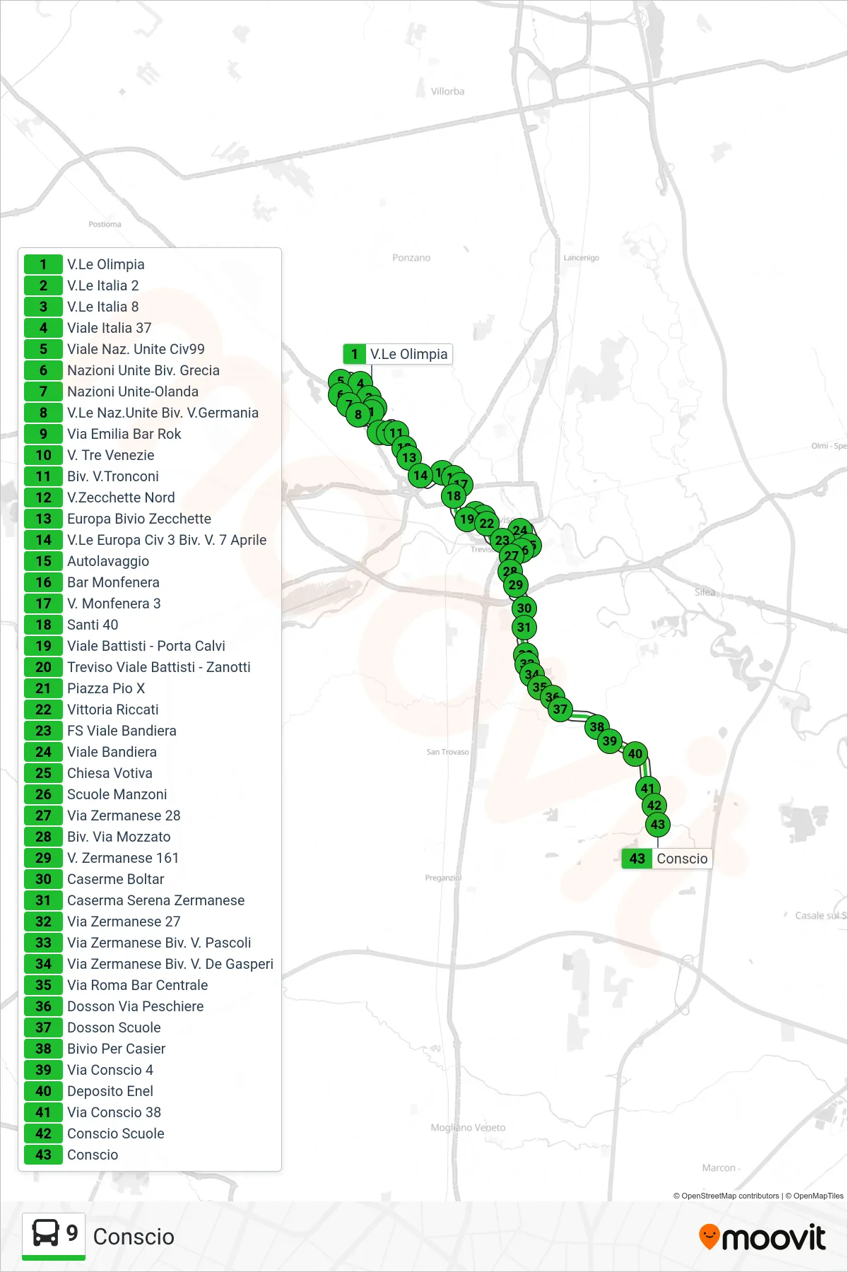 Linea 9 bus (Conscio) - Percorsi e fermate sulla mappa