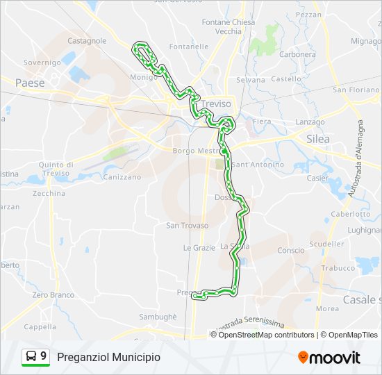 Percorso linea bus 9