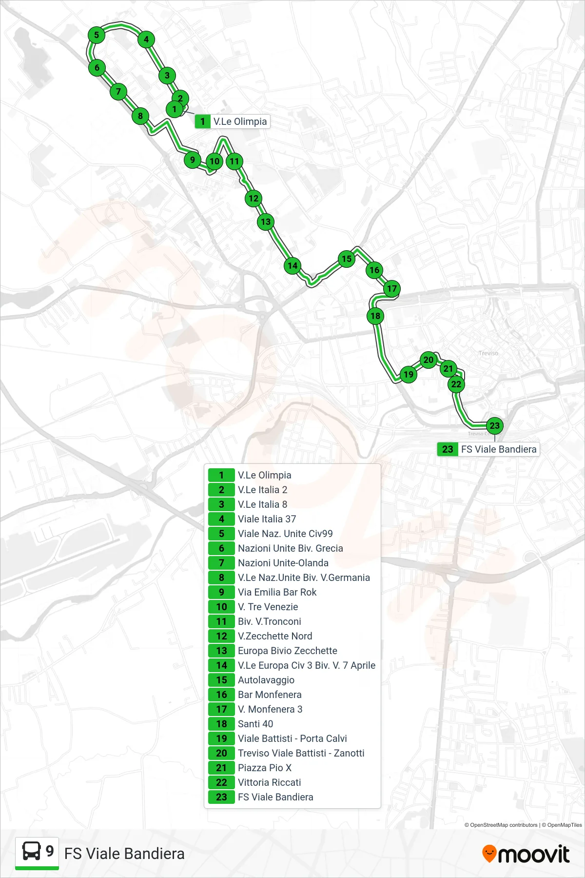 Linea 9  bus (FS Viale Bandiera) - Percorsi e fermate sulla mappa