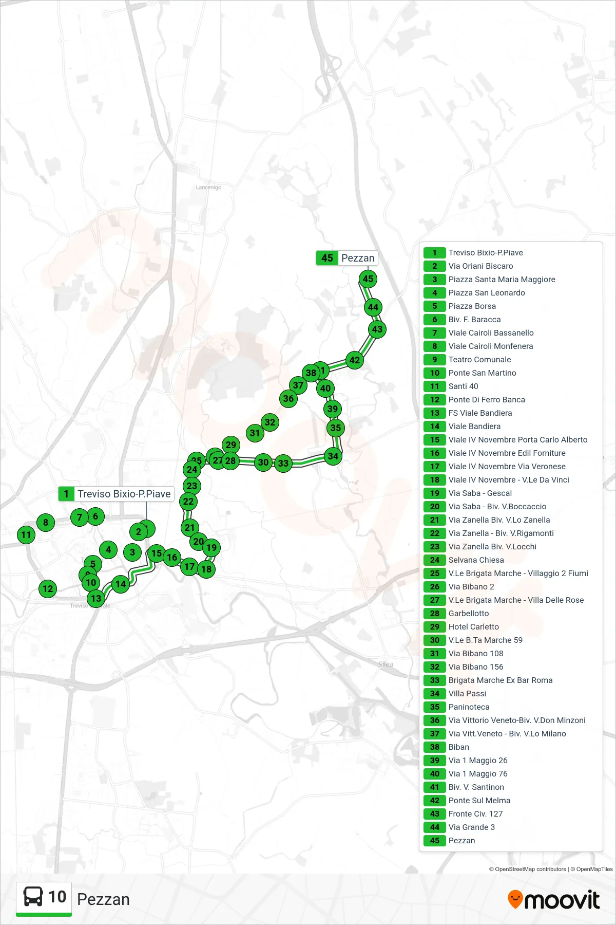 Linea 10  bus (Pezzan) - Percorsi e fermate sulla mappa