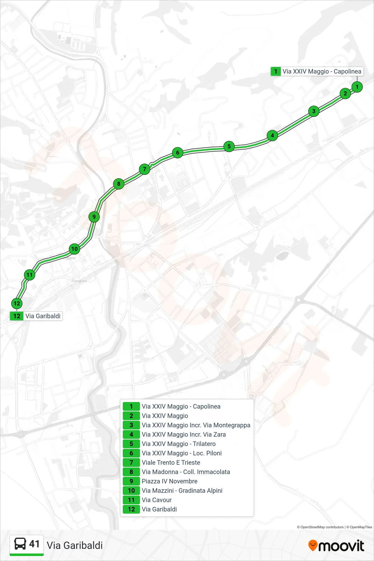 Linea 41 bus (Via Garibaldi) - Percorsi e fermate sulla mappa