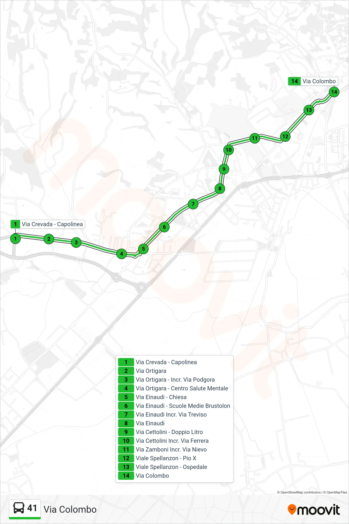 Linea 41  bus (Via Colombo) - Percorsi e fermate sulla mappa