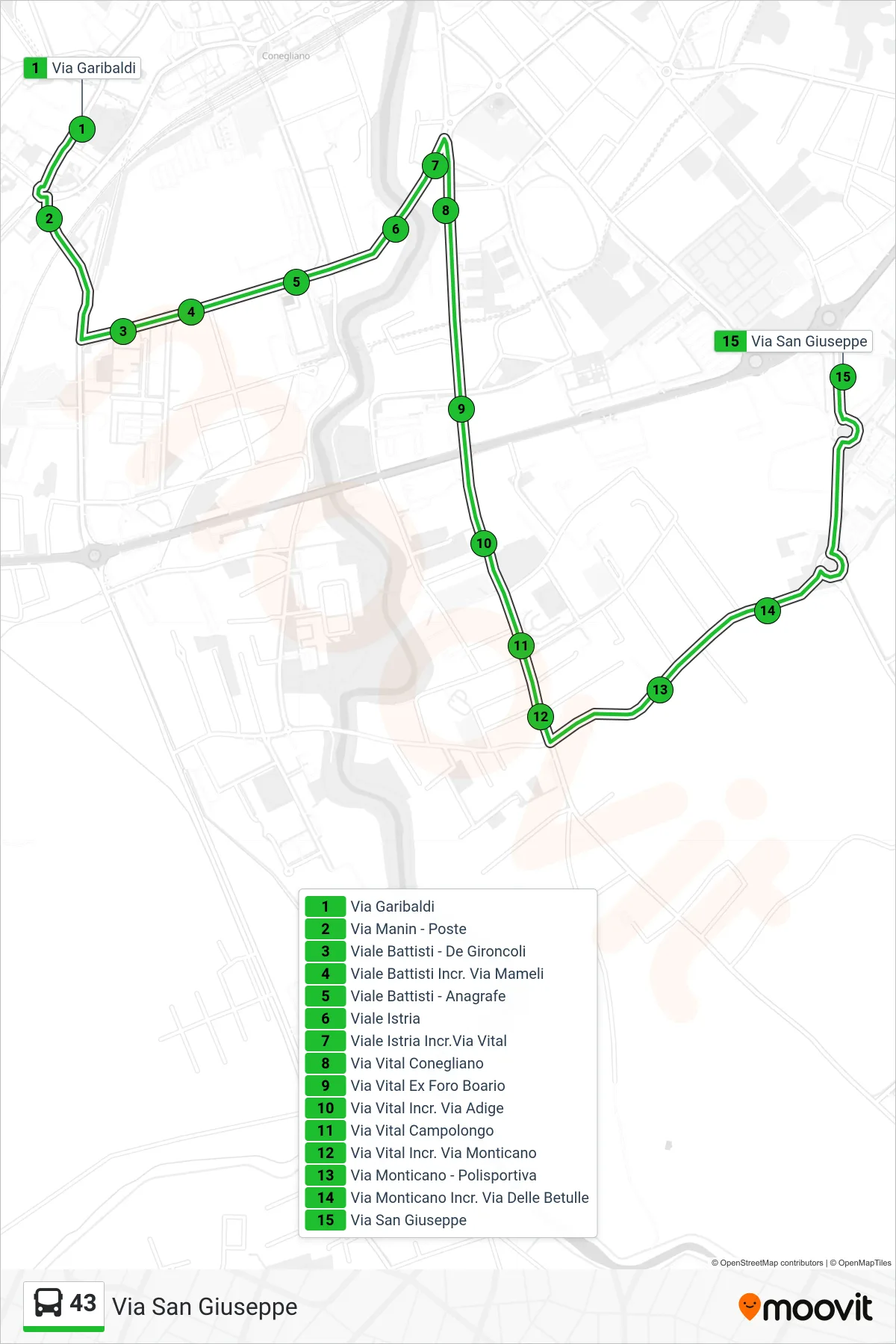 Linea 43 bus (Via San Giuseppe) - Percorsi e fermate sulla mappa