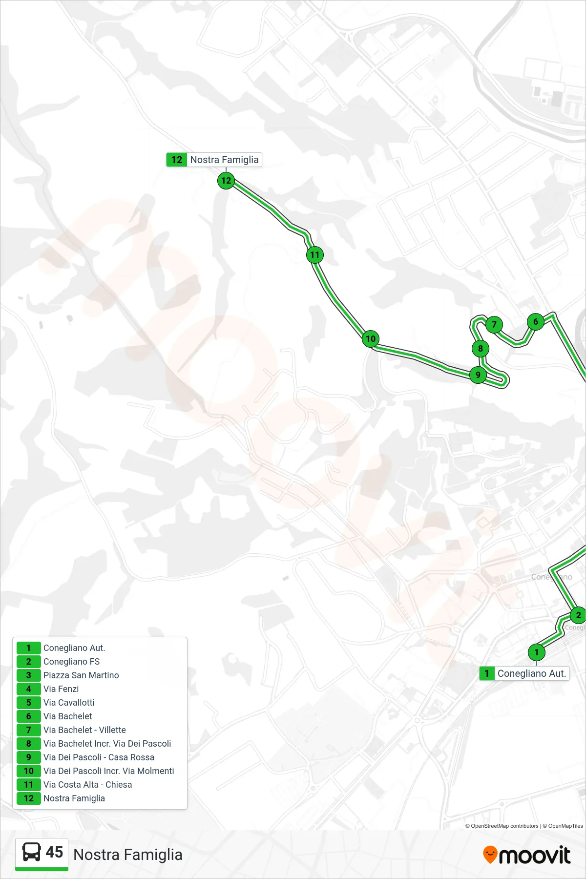 Linea 45 bus (Nostra Famiglia) - Percorsi e fermate sulla mappa