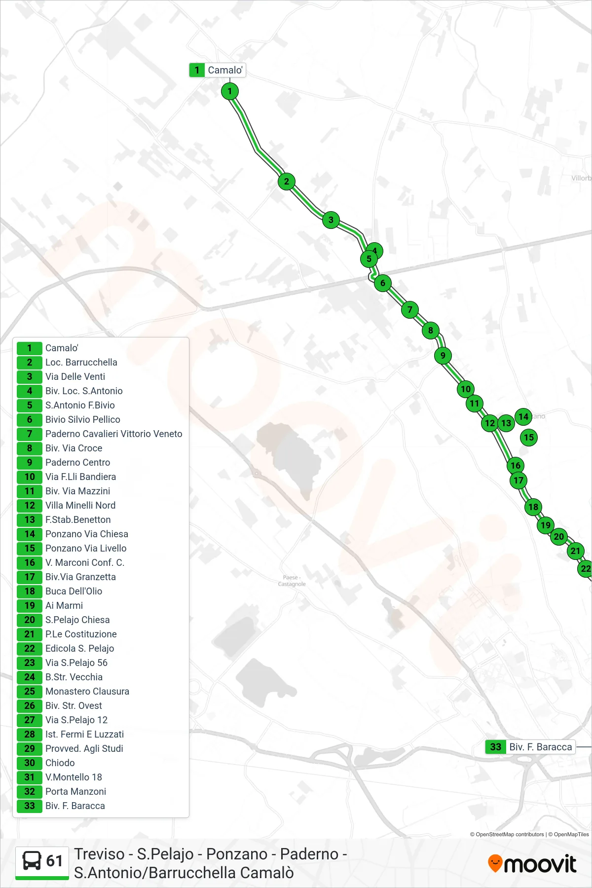 Linea 61  bus (Biv. F. Baracca) - Percorsi e fermate sulla mappa