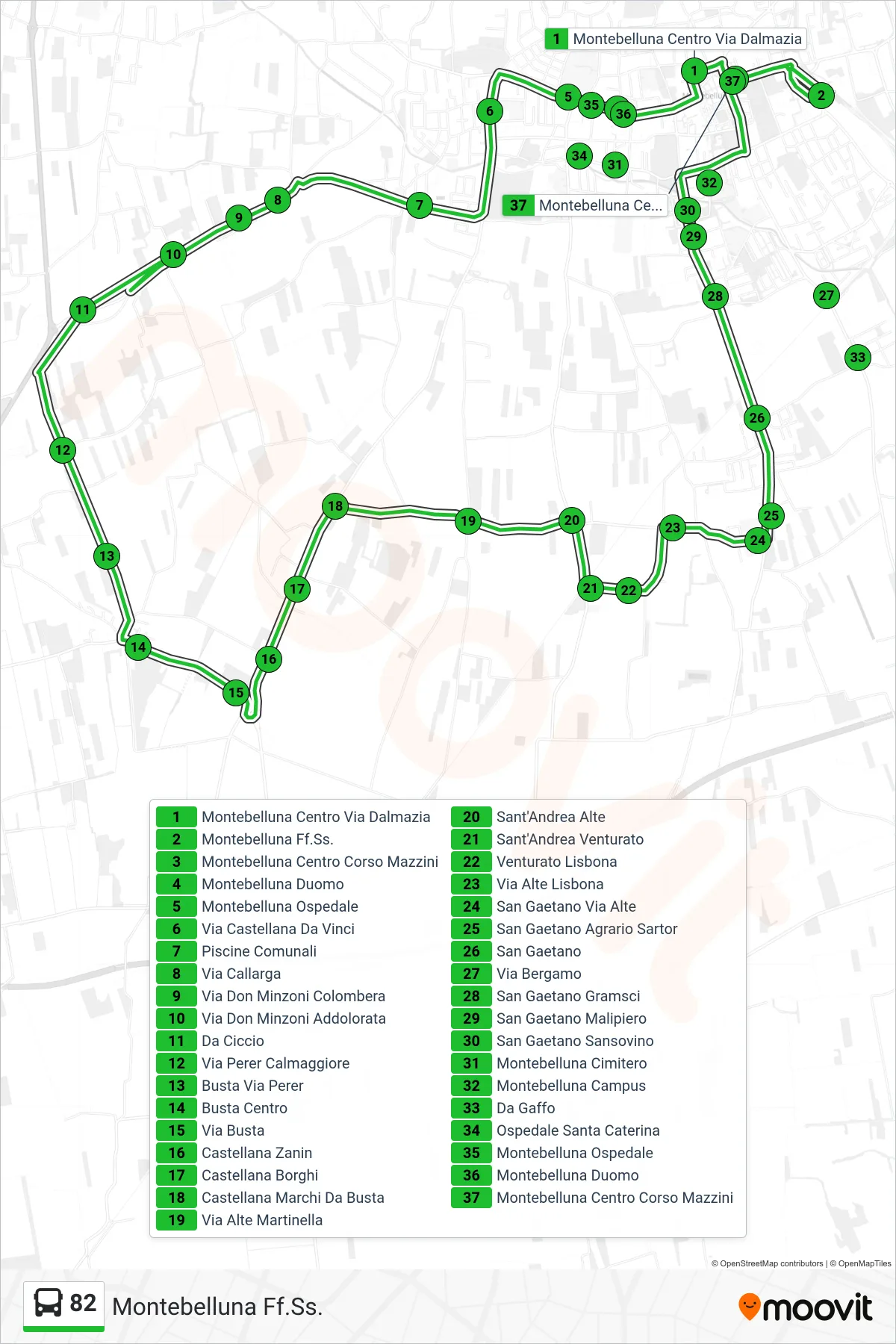 Linea 82 bus (Montebelluna Ff.Ss.) - Percorsi e fermate sulla mappa