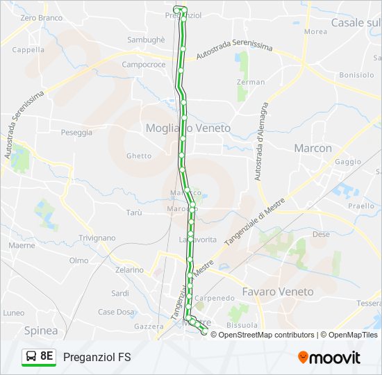 8E bus Line Map