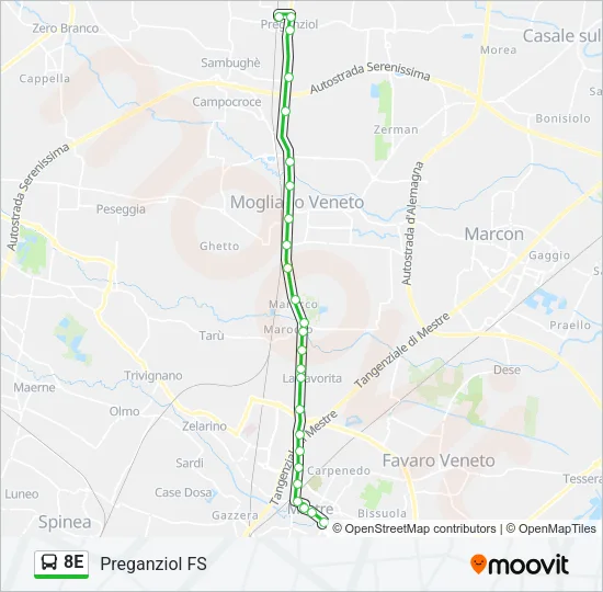 8E Bus Line Map