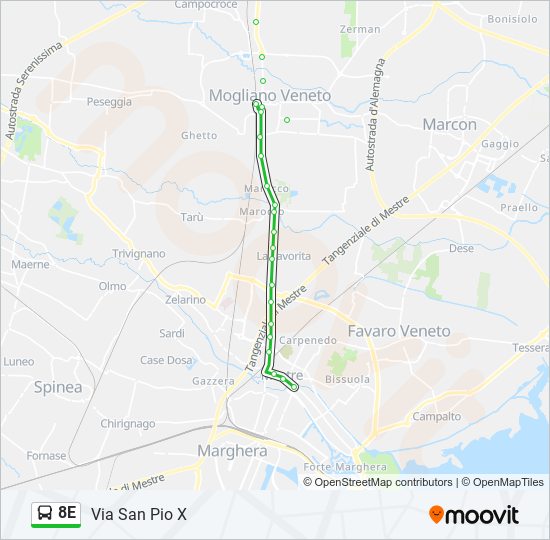 8E bus Line Map