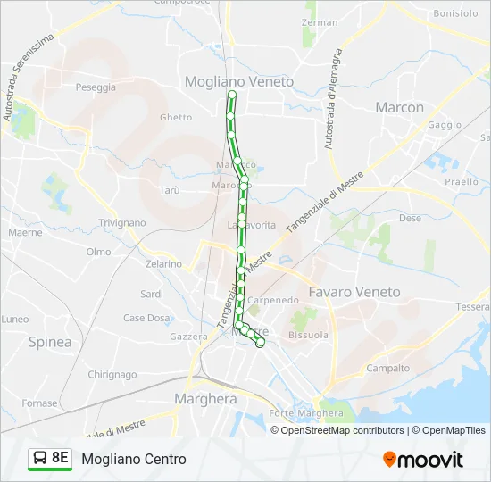 8E Bus Line Map