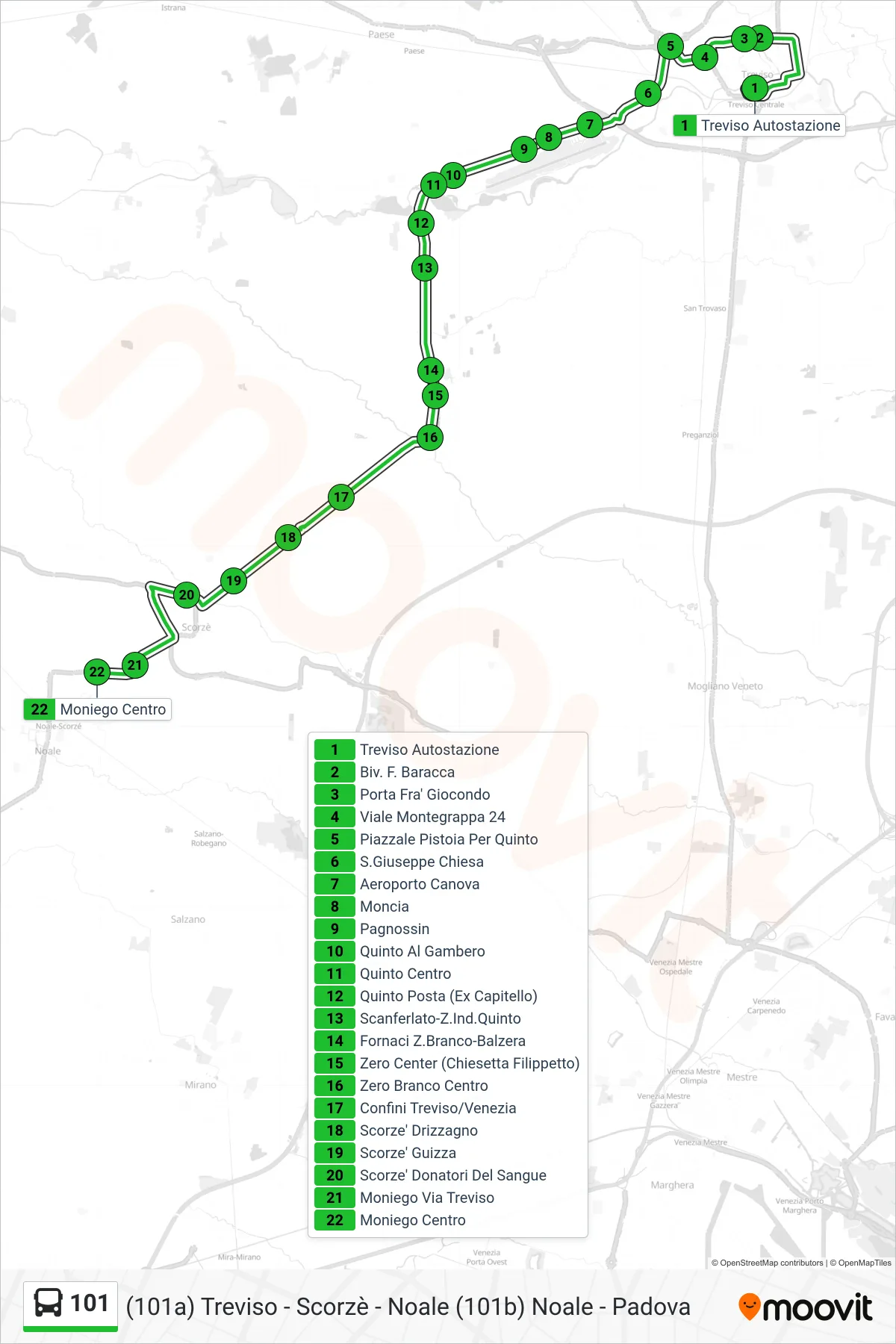 Linea 101 bus (Moniego Centro) - Percorsi e fermate sulla mappa