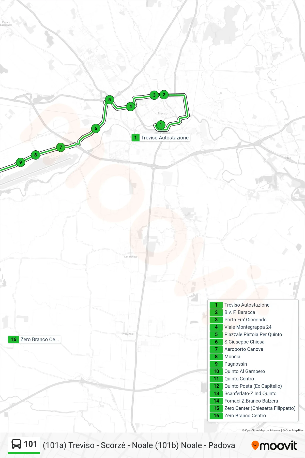 Linea 101 bus (Zero Branco Centro) - Percorsi e fermate sulla mappa