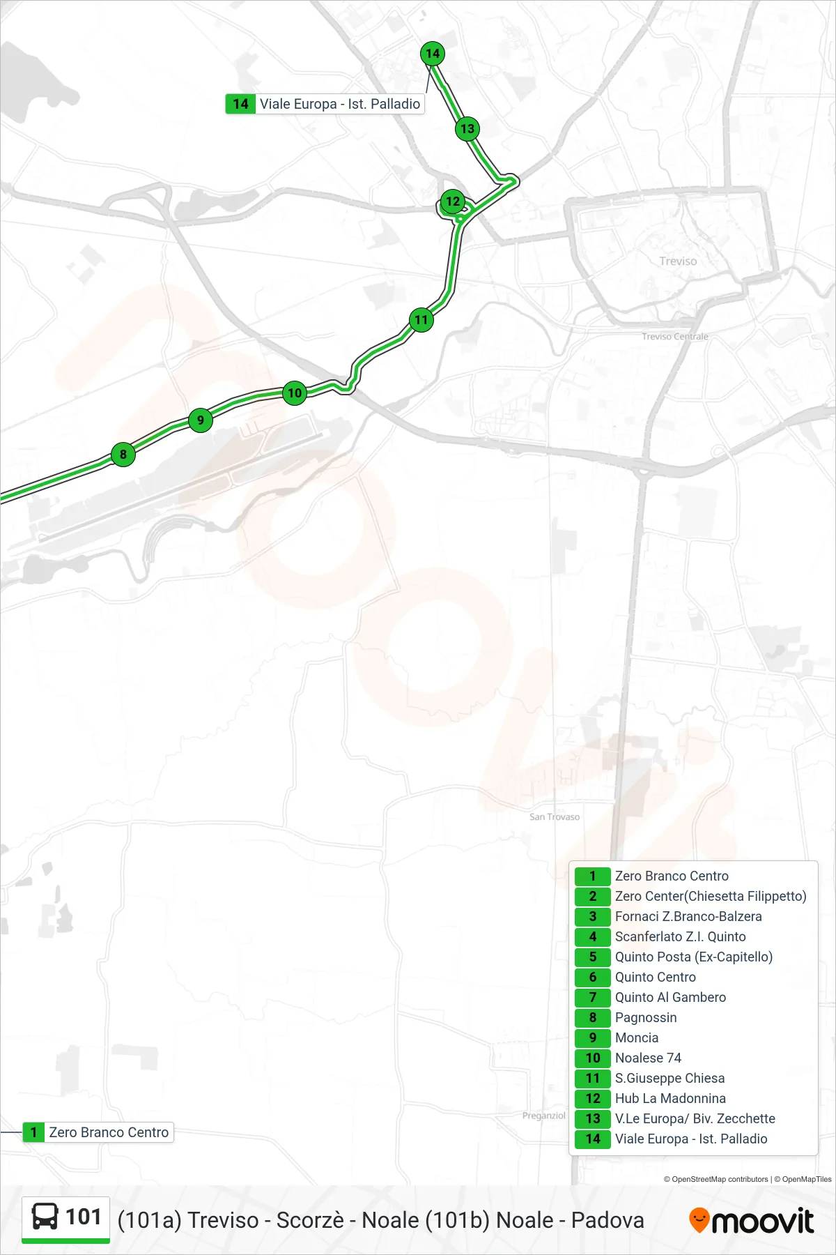 Linea 101  bus (Viale Europa - Ist. Palladio) - Percorsi e fermate sulla mappa