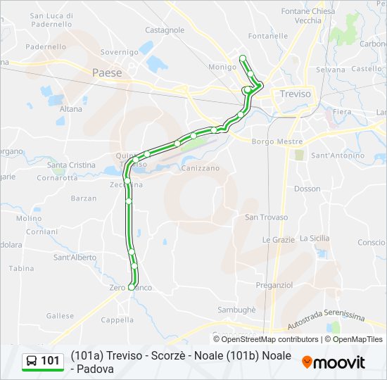 Percorso linea bus 101