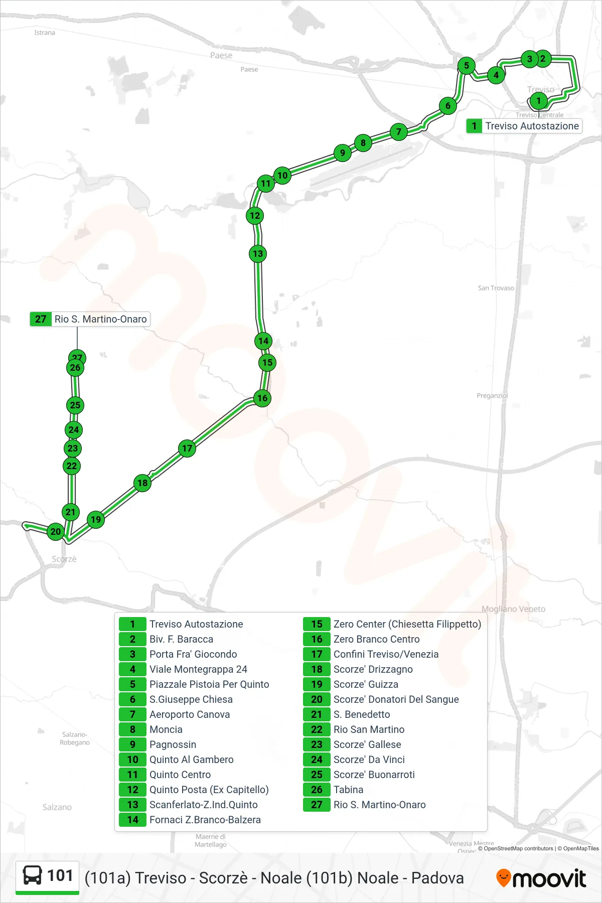 Linea 101 bus (Rio S. Martino-Onaro) - Percorsi e fermate sulla mappa