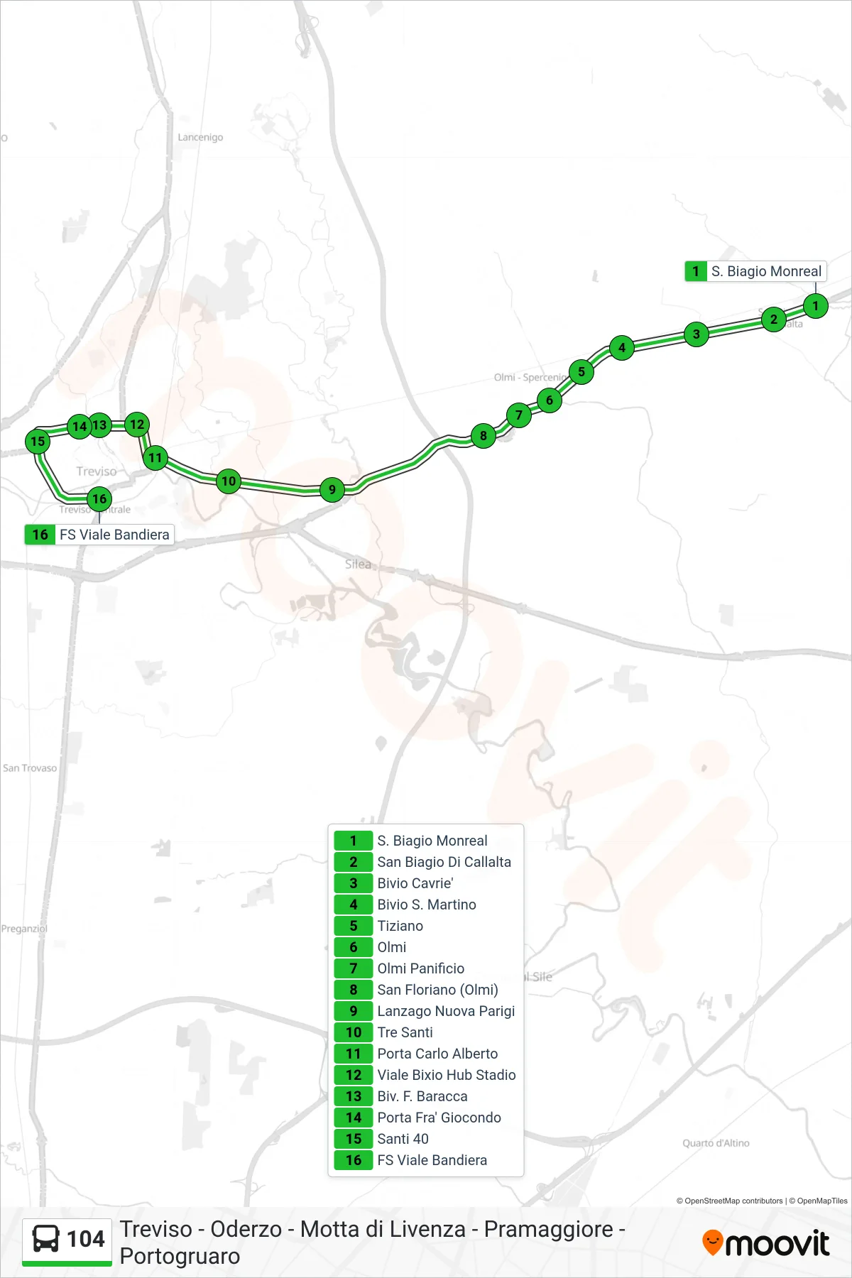 Linea 104  bus (FS Viale Bandiera) - Percorsi e fermate sulla mappa