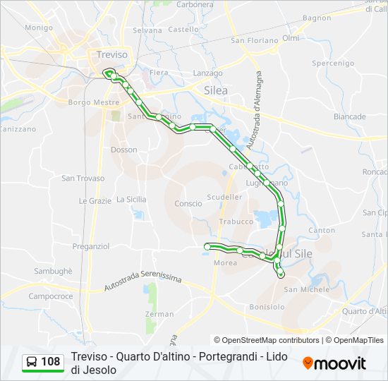 Percorso linea bus 108